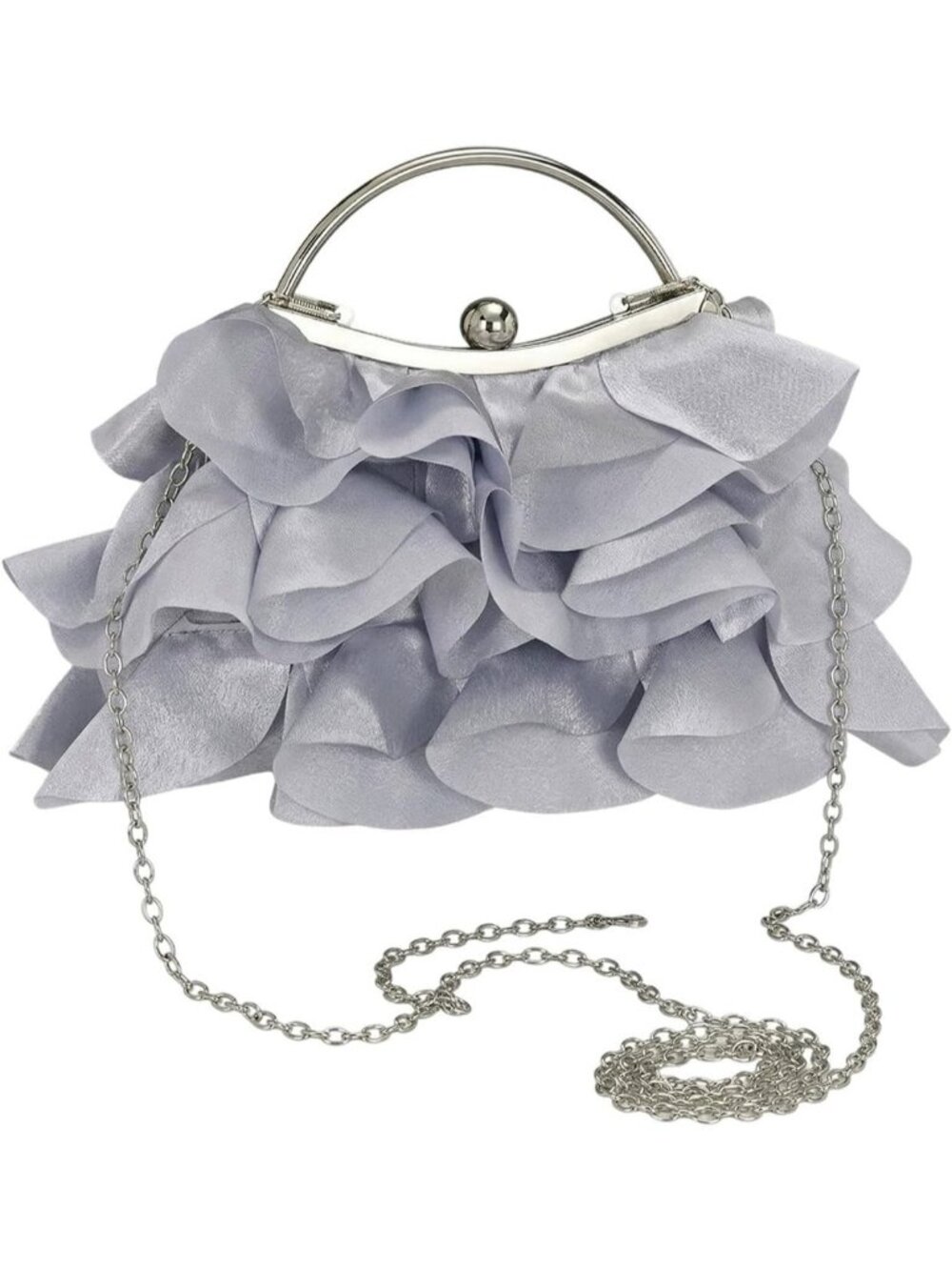 Women's Silver Floral Clutch Purse Wedding Guest Bow Evening Crossbody Bag